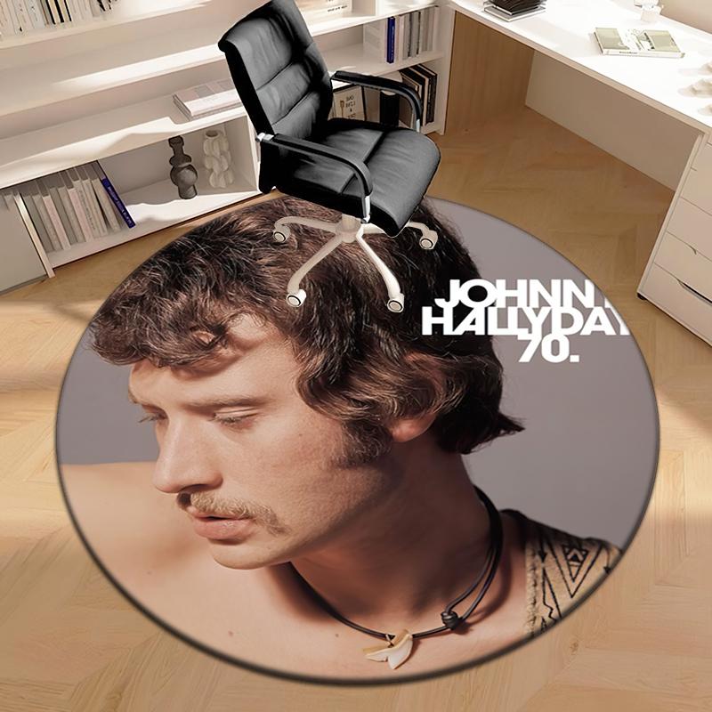 1pc French rock legend Johnny Hallyday Round carpet Painted Printed circular carpet, home door mat, outdoor travel protection carpet