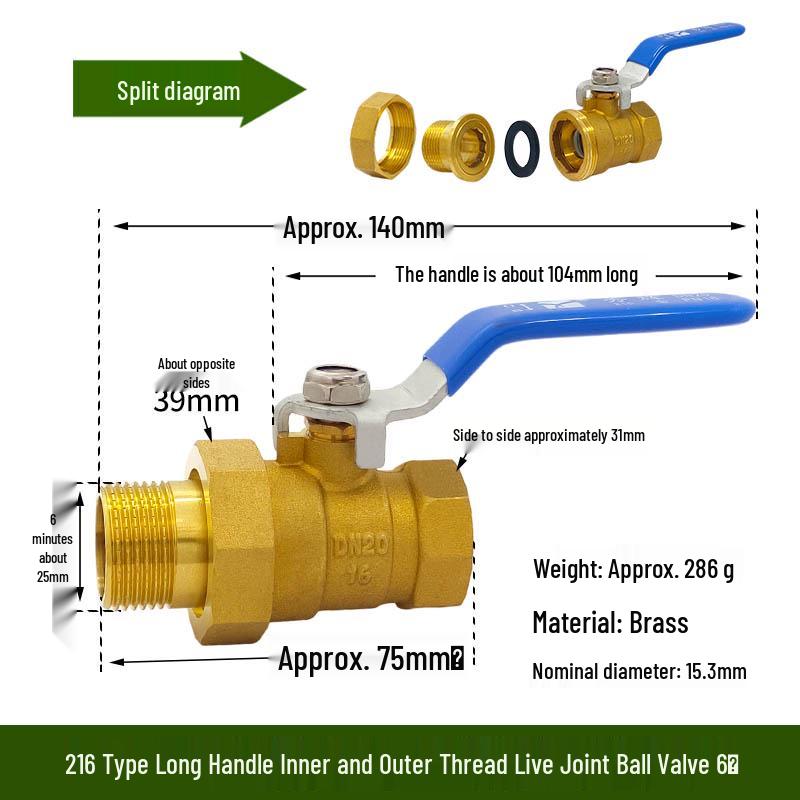 Xiuhui Copper Ball Valve with Male and Female Thread Union for Gas - 1/2", 3/4", 1" Sizes