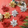 10Pcs Multi-Color Artificial Poinsettia Flowers Sequin Plastic Christmas Flowers Ornaments  Holiday