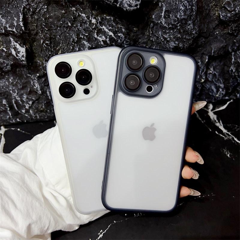 Luxury 2-in-1 Frosted Ice Mist case for iPhone 15 Pro Max 14 Plus 13 12 11 Pro All-inclusive Fall protection case with lens film