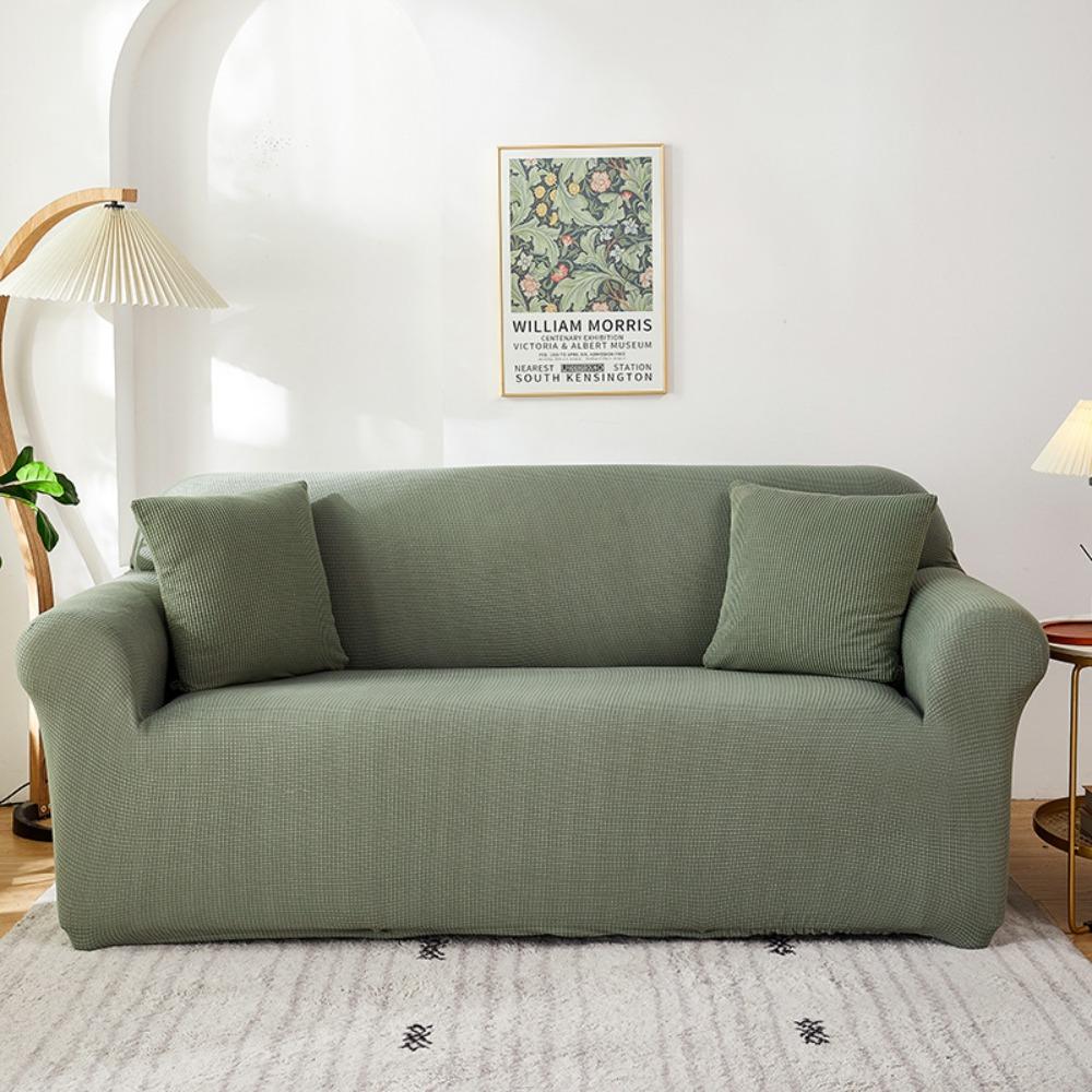 Soft Fleece Sofa Cover Full Elastic Knitted Corn Grain Pure Color Seat Cushion Cover