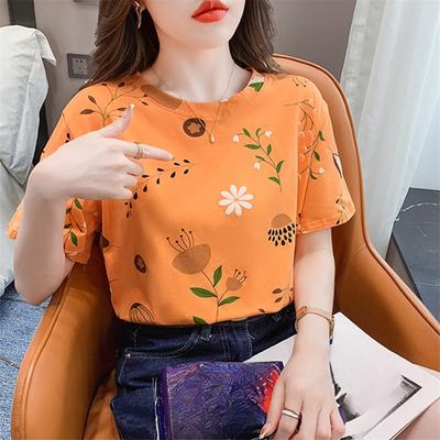 2025 Sommer Casual T-Shirt für Damen Basic Blumenmuster Tops Kurzarm Rundhals lockeres T-Shirt y2k Vintage Top Harajuku Streetwear