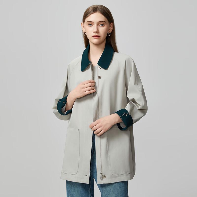 Women's Color-Blocked Mid-Length Long-Sleeve Trench Coat