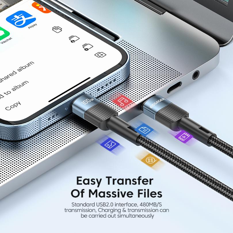 Essager Cablu USB tip C la USB C de 100W Cablu cablu USB-C PD pentru încărcare rapidă pentru Macbook Samsung Xiaomi Cablu USB C tip C