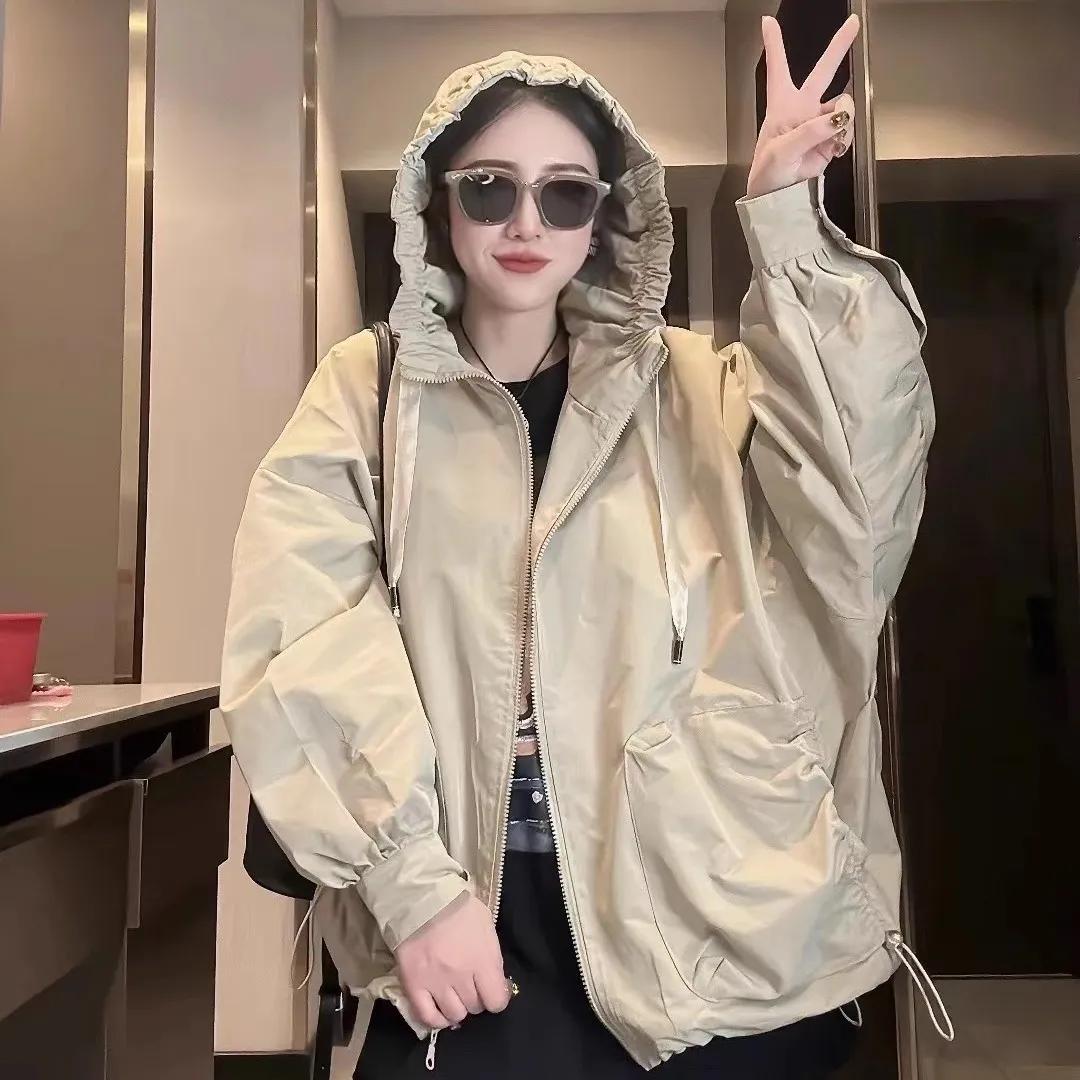 

Women Spring Autumn Hooded Waterproof Overcoat Solid Casual Windbreaker Jacket XS хакі