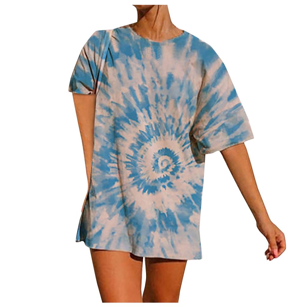 Women's Casual Loose Tie-Dye Print Comfortable Short-Sleeved T-Shirt Tops