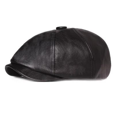 

Retro Octagonal Leather Hat Autumn Men s Beret Elegant Fashion Cap Caps Men Women PU Leather Beret British Retro Octagonal Hat чорний