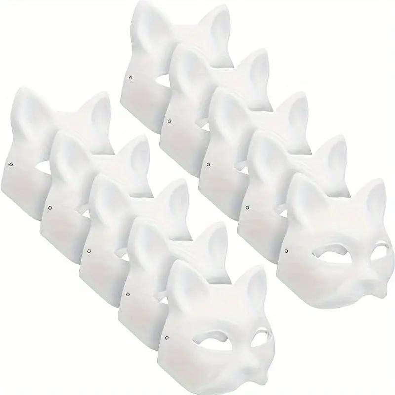 Plastic Blank White Mask Halloween Cosplay Cat Fox DIY Paintable Half Face Mask Animal Costume Party Decorate Craft Prop