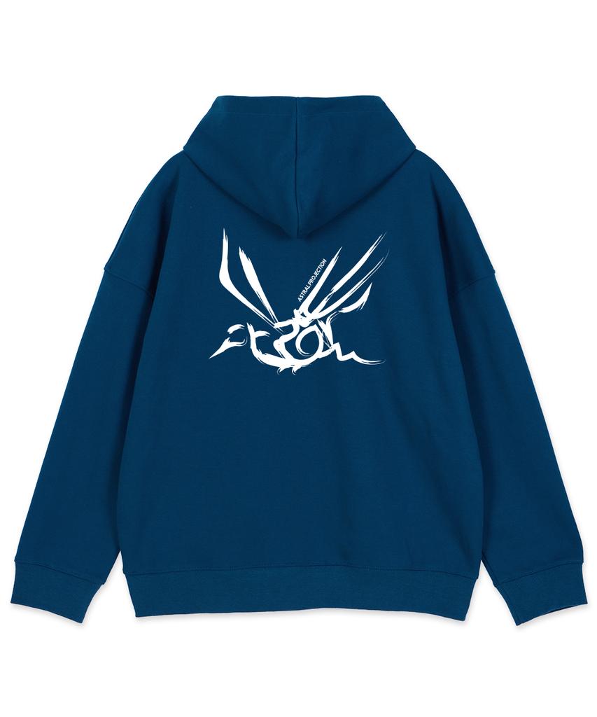 Astral Projection Crows Oversized Wide Shoulder Zip-Up Hoodie_Teal Blue