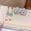 Flower Fairy~ Flower Zircon Oil Drop Pearl Stud Earrings Cute Sweet Versatile Earrings New Earrings Girl