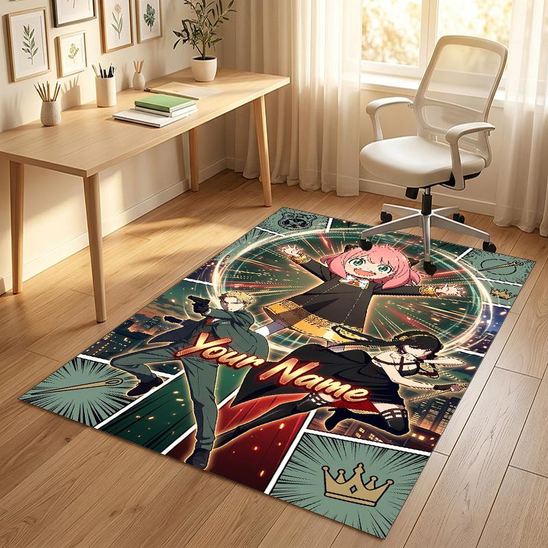 Personalized Crystal Velvet Carpet,Spy × Family Custom Printed Name, Plush Area Rug For Home Indoor Decor