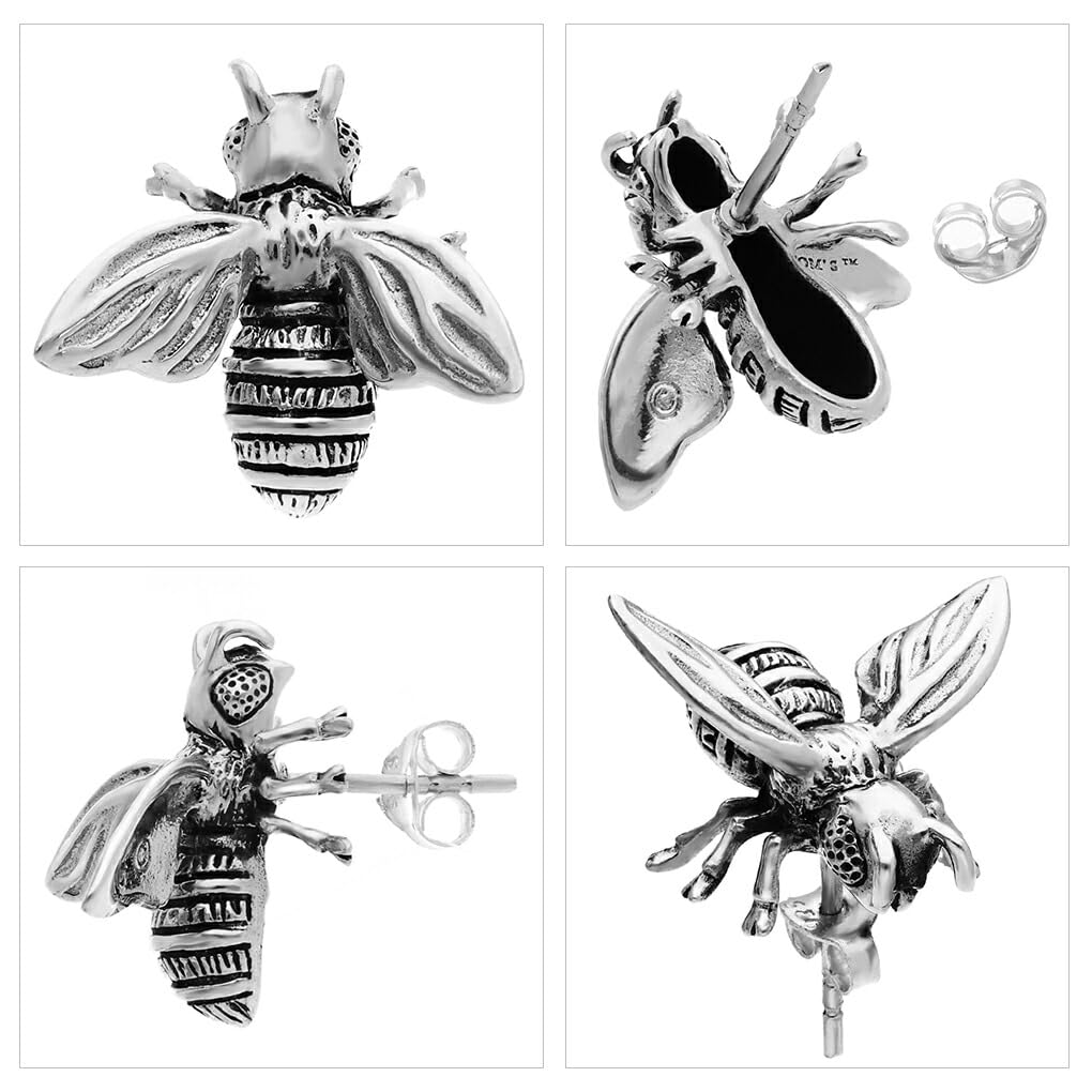 [Shinjuku Gin No Kura] Honeybee Sterling Silver 925 Earring (Single Earring) 3D Realistic Insect Bee Animal Merchandise Stud