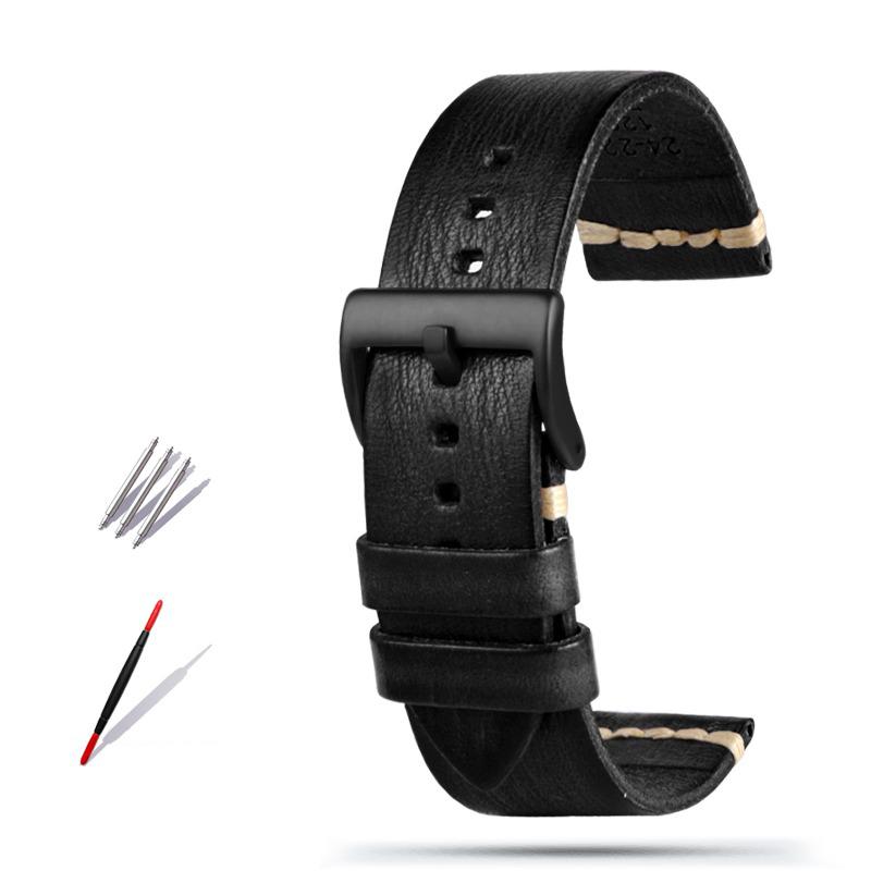 Watchband Vintage Genuine Leather Watchbands 20mm 22mm 24mm Black Dark Brown Men Cowhide Watch Band For Panerai for SEIKO