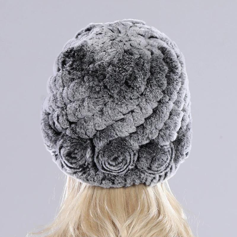 Hot Sell Women Winter Knitted Real Rex Rabbit Fur Hat Fluffy Natural Rex Rabbit Fur Cap Lady Good Elastic Genuine Fur Hats