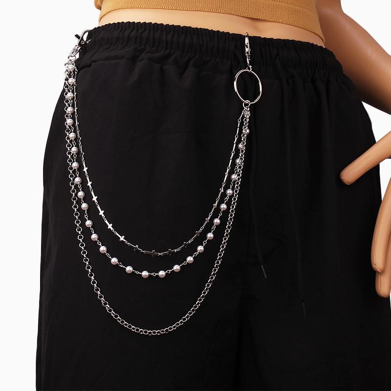 Cross Pendant Chain Belt With Pearl Layers For Men And Women Summer Fashion Accessories