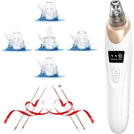 

Набор для удаления черных точек и вакуумной чистки пор - Модернизированный в 2023 году инструмент для экстракции черных точек с 3 регулируемыми уровнями всасывания, 5 насадками, USB-перезарядкой, Подходит для