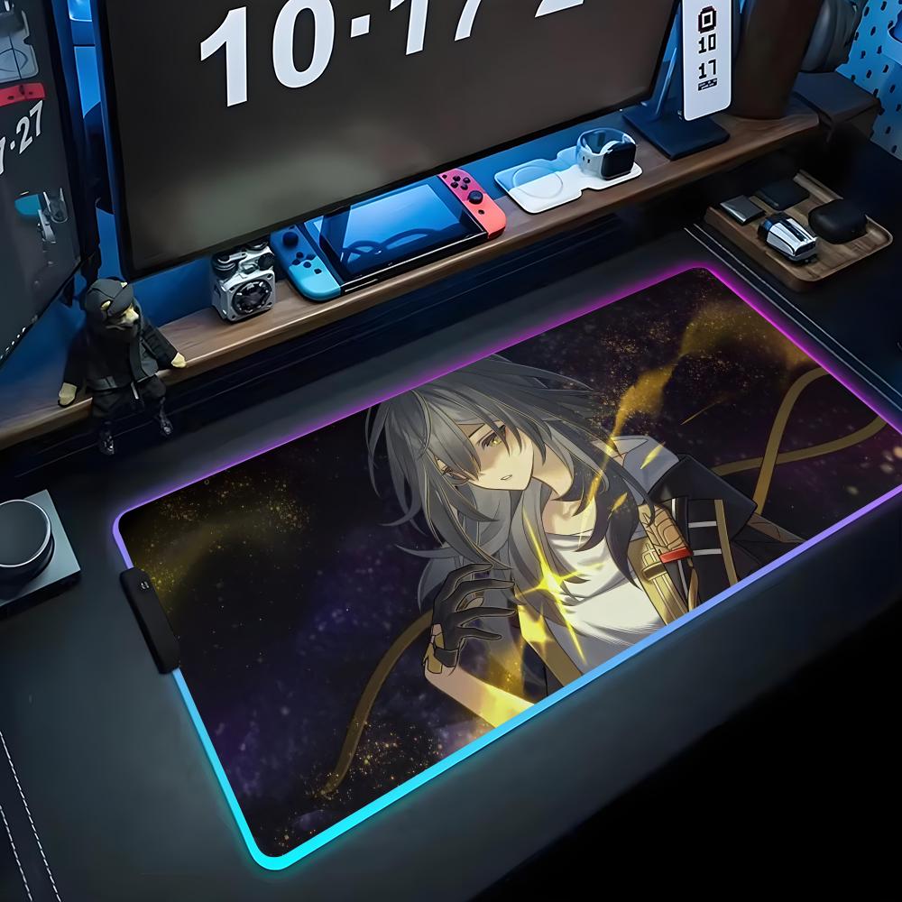 stelle hsr Mouse Pad RGB Gaming Mousepad Big LED Pad PC Desk Mat Luminous Mouse Pad Large Keyboard Mats Table Rug With Backlit