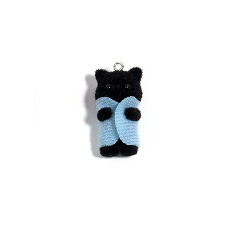 Kawaii 3D Flocking Cat Charm Cute Cartoon Cat Ornament Earring Keychain Pendant Accessories Diy Crafts Jewelry Make