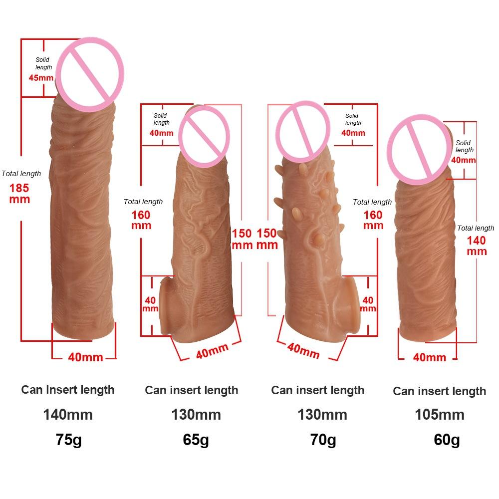 Men's Soft Rubber Exotic Condom Simulation Penis Crystal Set TPE Sex Toys Sex Product Long and Thick Penis Ring