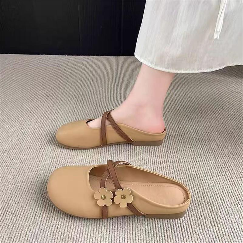 Daily versatile flower flat-bottomed lazy single shoes spring and summer new soft-soled not tired foot bag head one foot half slippers