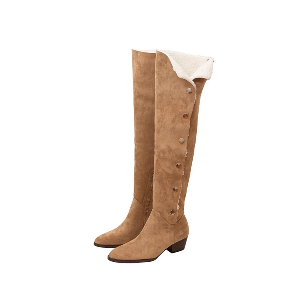 Spot second hair~ Pile boots 2025 new autumn and winter thick heel medium tube western fold knee boots