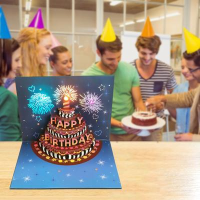 3D-Geburtstagskarte mit Musiklichtern, ausblasbares Kuchen-Überraschungsgeschenk, dreidimensionale hohle Grußkarte