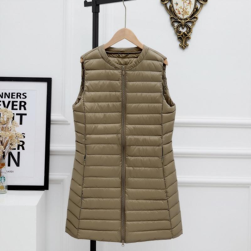 Autumn and winter collarless medium and long light down jacket vest women's short round neck zipper vest vest vest vest tide