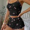 Damen Herzmuster Rippstrick Pyjama Set Crop Cami Tops und Shorts Süßes PJs Set Sommer Ärmellos 2-teilige Nachtwäsche