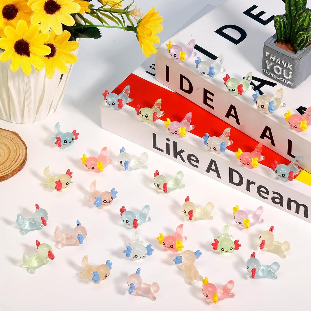 10/20 szt. Mini żywiczne aksolotl Miniaturowe brokatowe aksolotl Małe figurki zwierząt Ozdoba do ogrodu wróżek DIY Szklany pojemnik Roślina w doniczce
