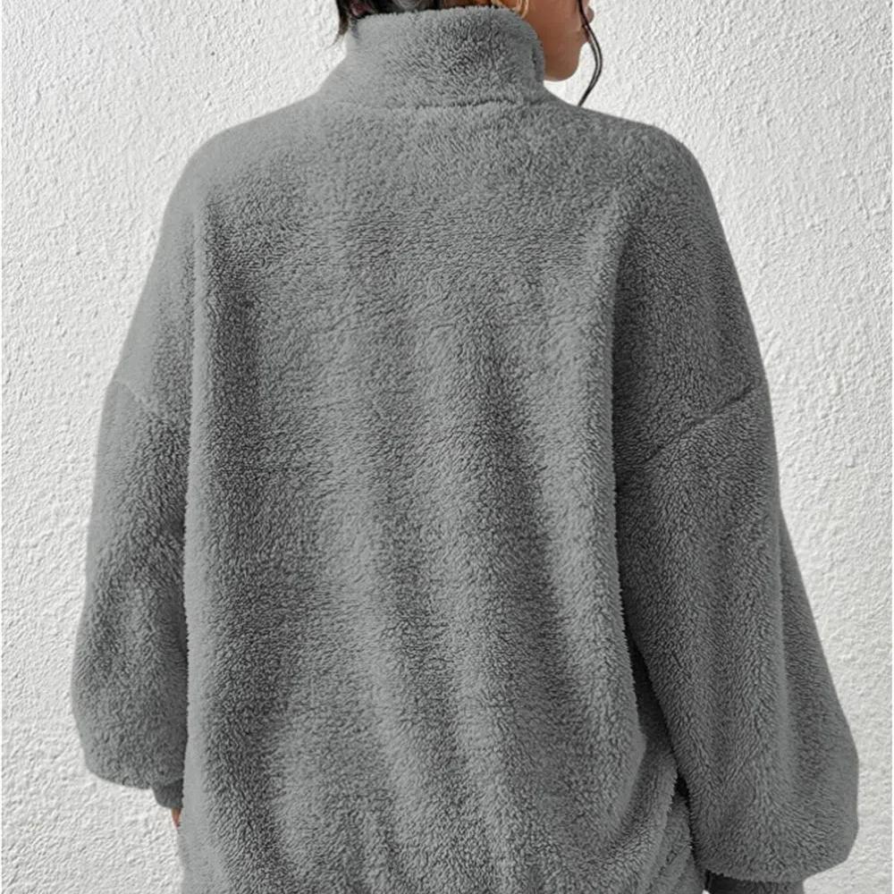 New Women's Plush Lined Stand Collar Sweatshirt, Half Zip Casual Pullover Top with Fleece Lining for Autumn Winter Warm Sports Wear