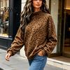 Loose Fit Sweatshirt Women Leopard Print Sweatshirt, Mock Neck Long Sleeve Pullover with Top Kangaroo Pocket, Drop Shoulder Casual for Fall