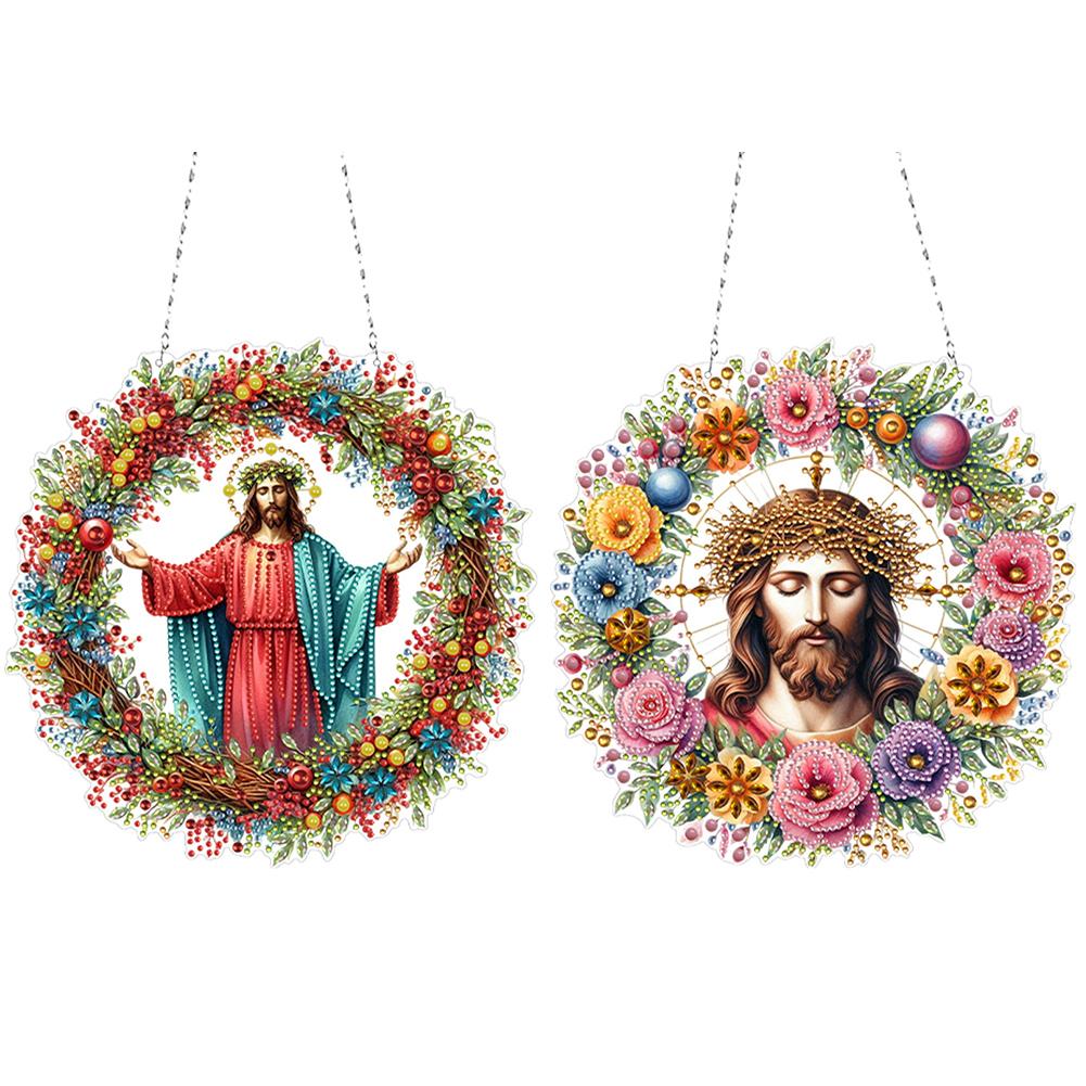 Acryl Spezialform Jesus Glaube Strass Diamant Kunst Anhänger Diamantmalerei Hängeanhänger für Garten Fenster Dekoration
