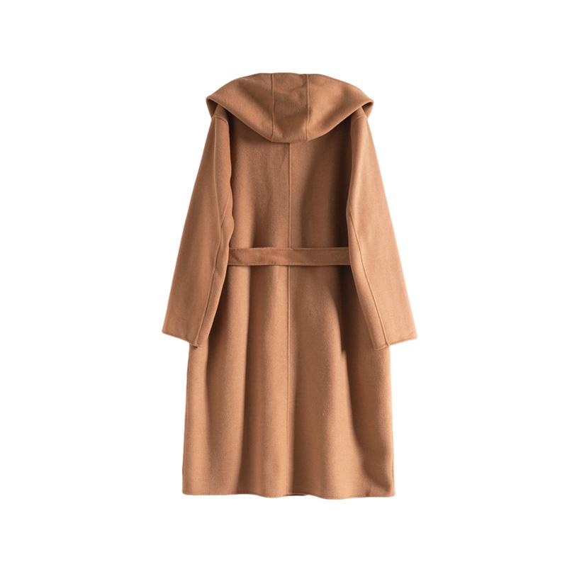 Maslan Autumn and Winter Fashion Versatile Long Hooded Solid Color Sheep Wool Versatile Woolen Coat Jacket