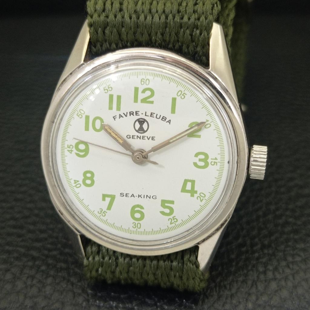 SWISS VINTAGE FAVRE LEUBA SEA KING 101 HAND-WINDING MENS WHITE WATCH a703731-1