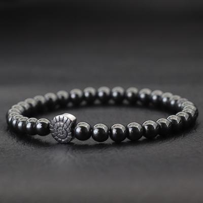 Classic Men Natural Black Gallstone Magnetic Shell Silver Bracelet Beaded Women Simple Anchor Beaded Personalized Couple Gifts