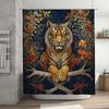 Gold Tiger Shower Curtain: Floral Print Bathroom Decor for Home Decoration Modern Style Animal Motif Window Covering Waterproof