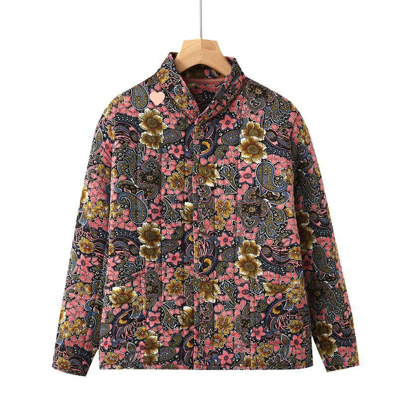 Mom's Floral Long-Sleeve Cotton Jacket for Middle-Aged and Elderly Women