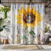 Retro Sunflower Pattern Washable Dirt-Resistant Shower Curtain Shower Head Waterproof Polyester Bath Curtain For Home Decor