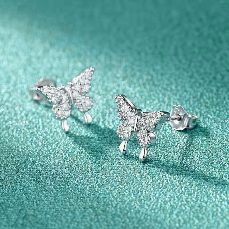 New Small Fresh Butterfly Earrings Full of Diamond Earrings Women's Simple, Small and Exquisite Sen Series Women's Earrings
