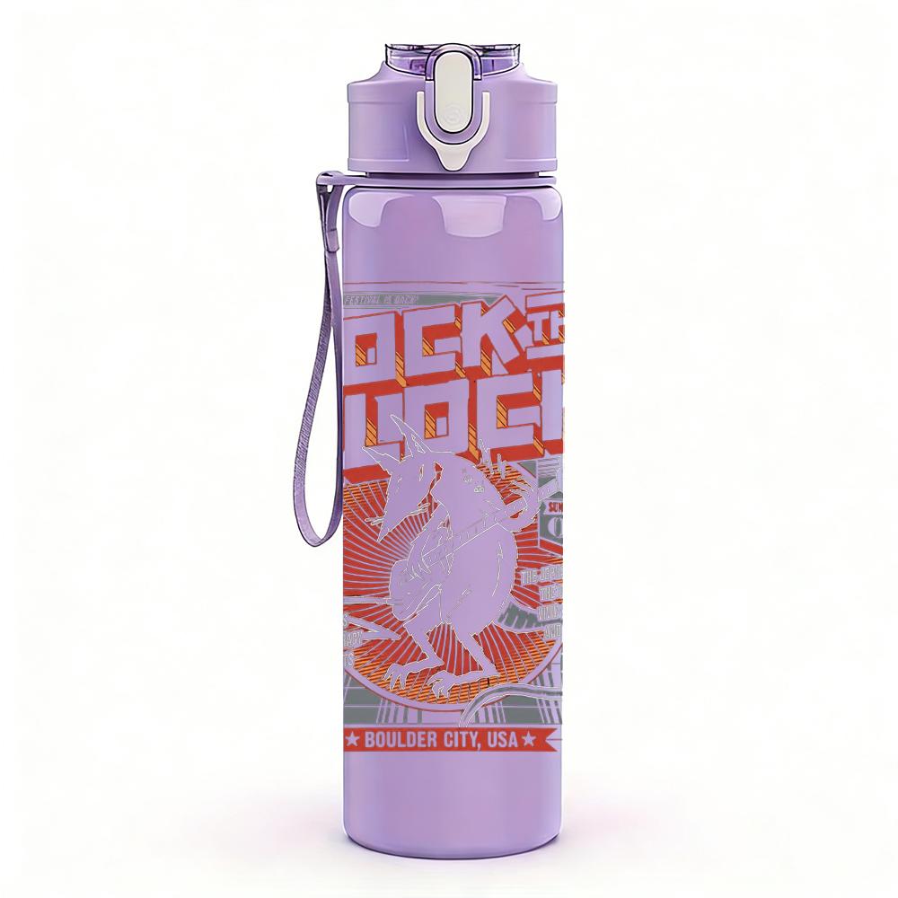 1PC Rock band red grunge text print 750ml colorful plastic sports water bottle leakproof pop up lid with straw for outdoor work home use
