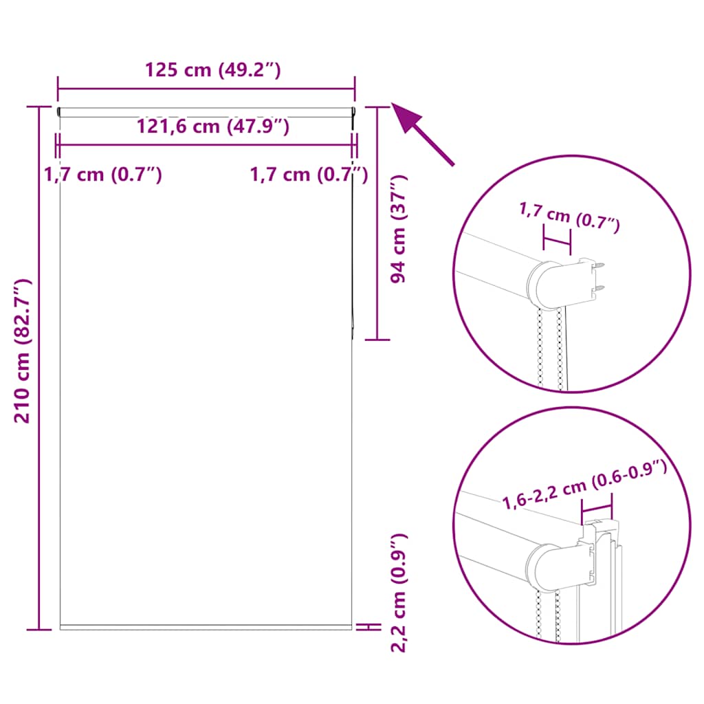 Blackout Roller Blind Cream White 125x210 cm Fabric Width 121.6 cm