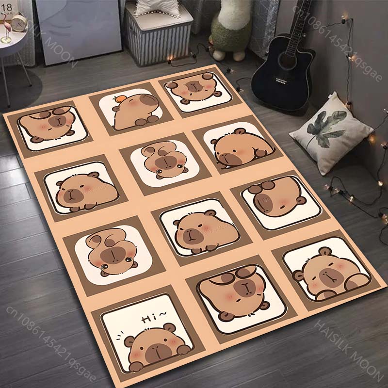 1PC Cute Capybara Print Cartoon Carpet for Living Room Bedroom Doormat Decor Sofa Table Area Rug Non-slip Floor Mat for Gifts