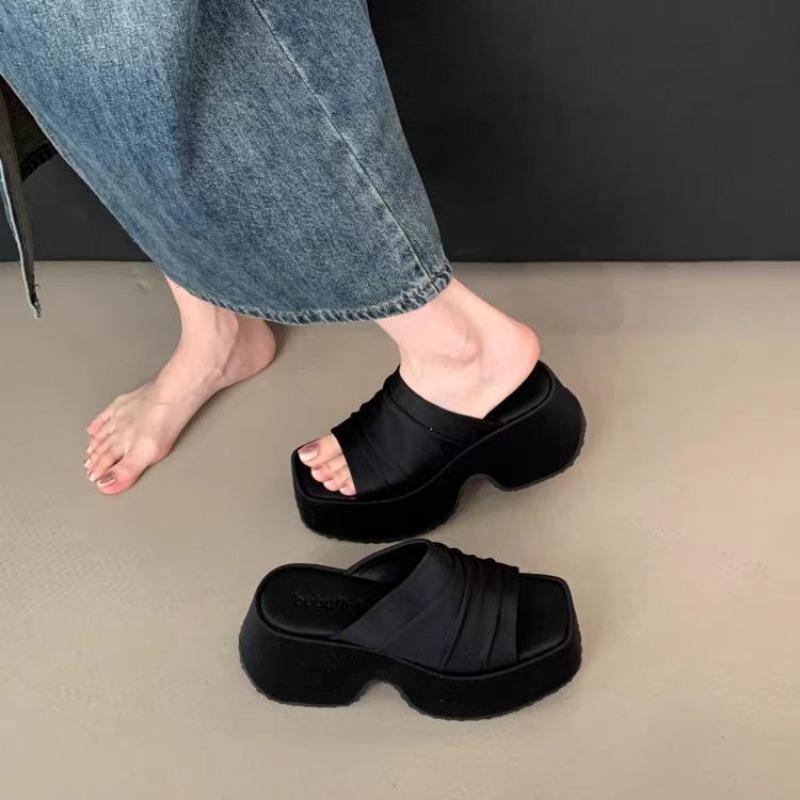 

Leopard Print Wedge Sandals Women Spring and Summer New Outside Wear Pleated Platform Non-slip High Heel Cool Mopping 39 чорний
