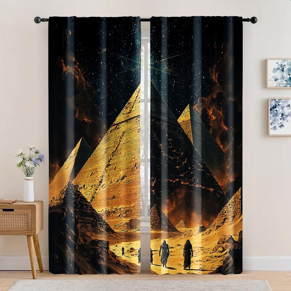 2pc,  Window Curtains Mysterious Egyptian Pyramids Versatile Polyester,Without Electricity Festive Wall Decor Suitable for