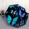Automatic Folding Umbrella with Blue Butterflies & Sparkling Background, 8 Sturdy Ribs, Lightweight & Durable for Outdoor, Tra