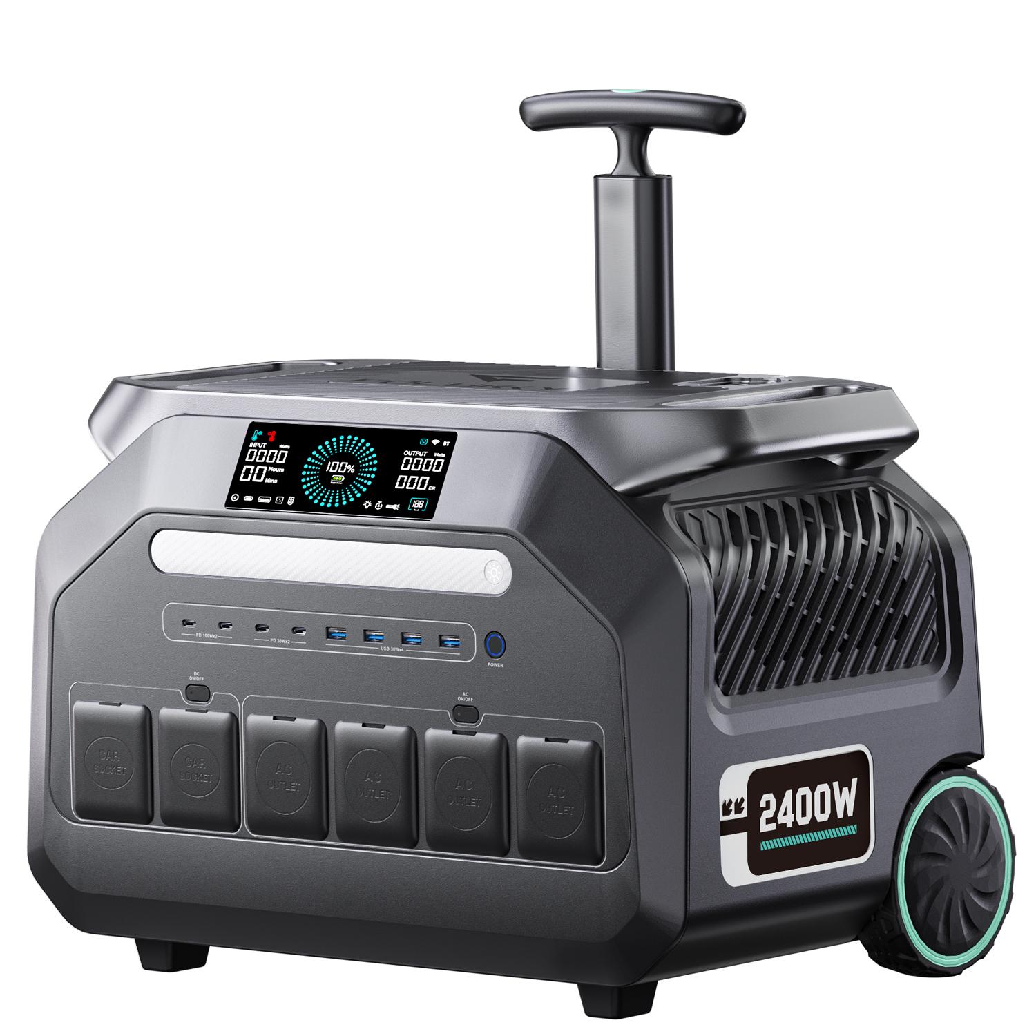 Rowberbest Iee P2400 2400W Tragbare Powerstation, 2048Wh LiFePO4-Akku Solar-Generator, 16 Ausgangsports, 1, 2 Stunden Schnellladung, App-Steuerung Grau