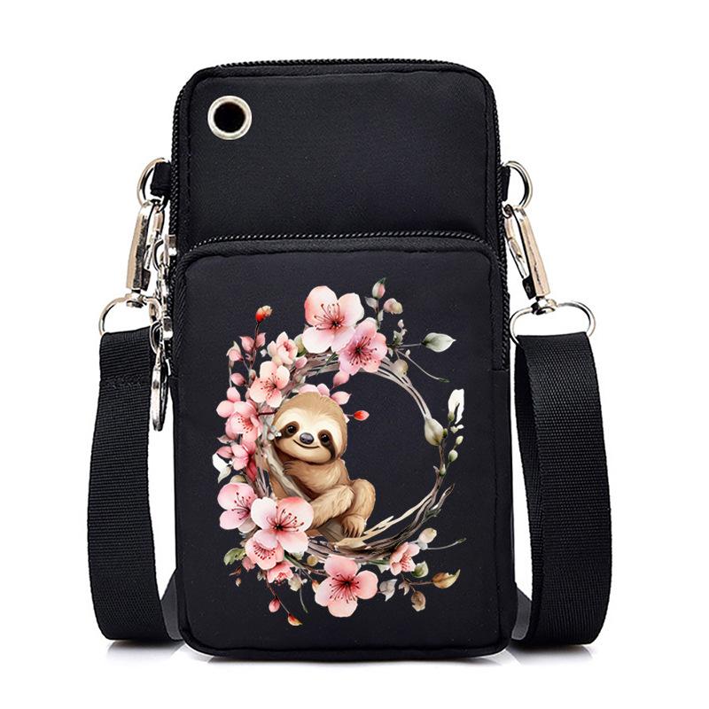 Cherry Blossoms Animal Raccoon Cartoon Printed Messenger Bag Multi-Function Mobile Phone Bag