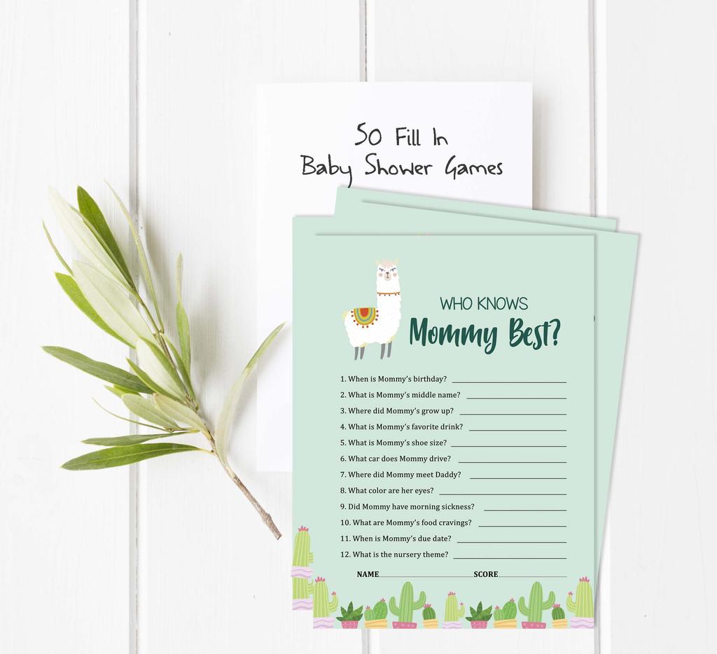 Inkdotpot Baby Shower Game Set Of 50 BabyA  AlphabetA  ABCA  Game Llama Gender Neutral Party