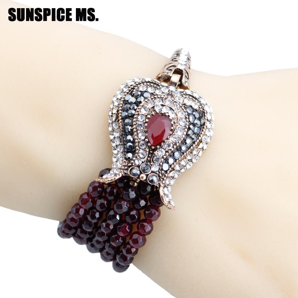 Nouveau Bracelet Chaîne Perles Pierre Naturelle Turque Femmes Vintage Bohème Bijoux Couleur Or Antique Cristal Mariage Amour Bracelets