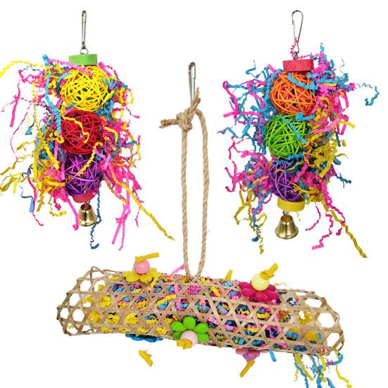 

3Pcs Pet Bird Parrot Bell Rattan Ball Hanging Climbing Cage Bite Chew Molar Toy 3pcs